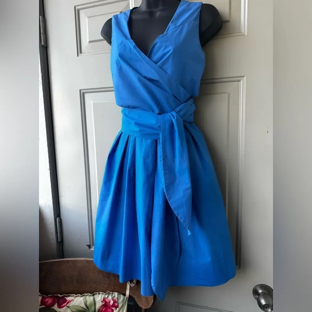 J.Crew Blue Cotton Poplin Wrap Dress Size 2P